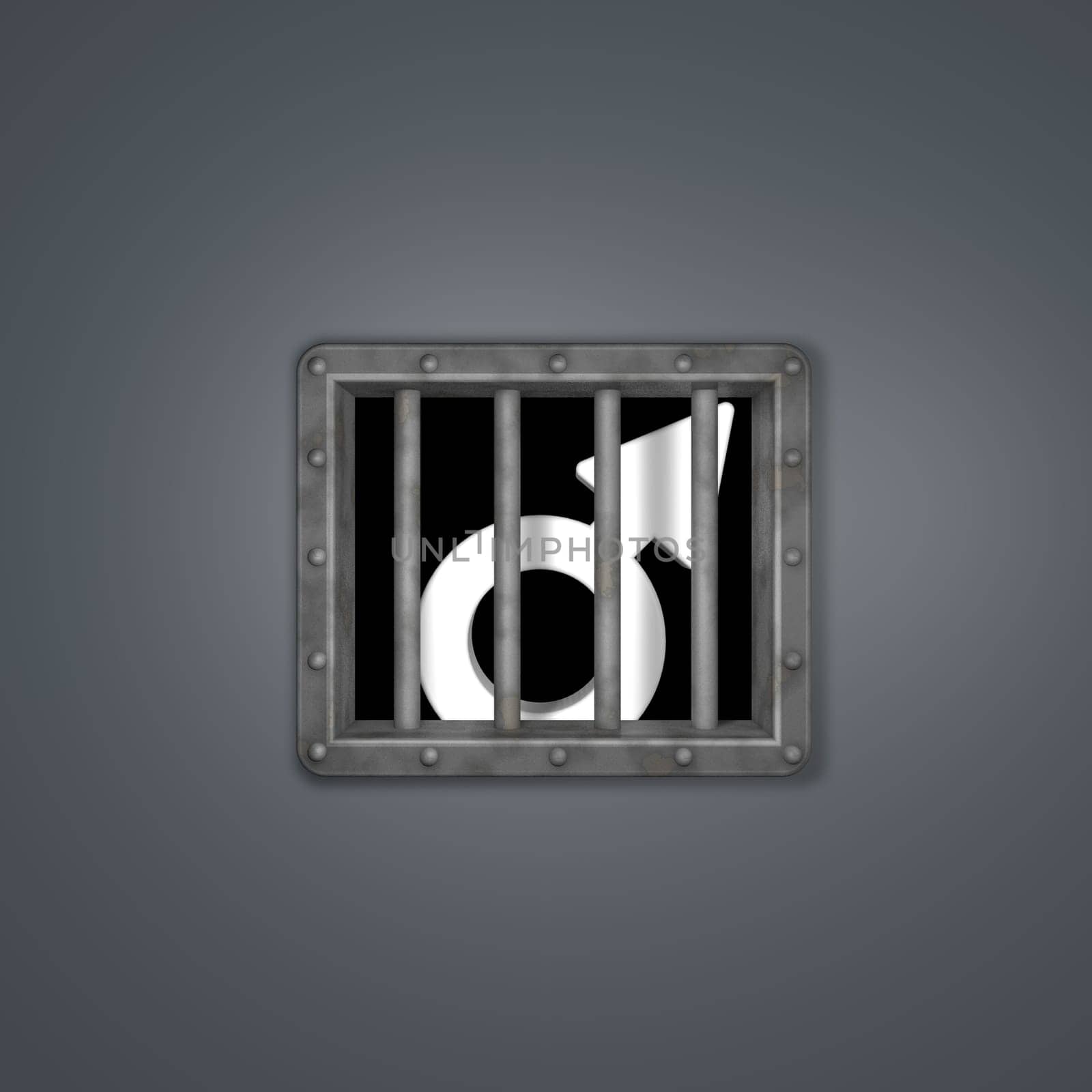 symbol for male behind bars - 3d rendering