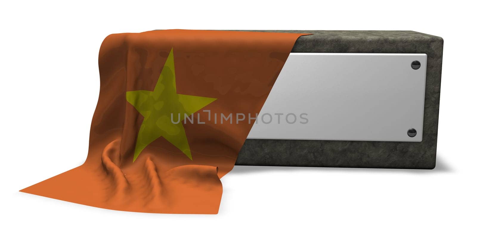 stone base with empty shield and flag of vietnam - 3d rendering