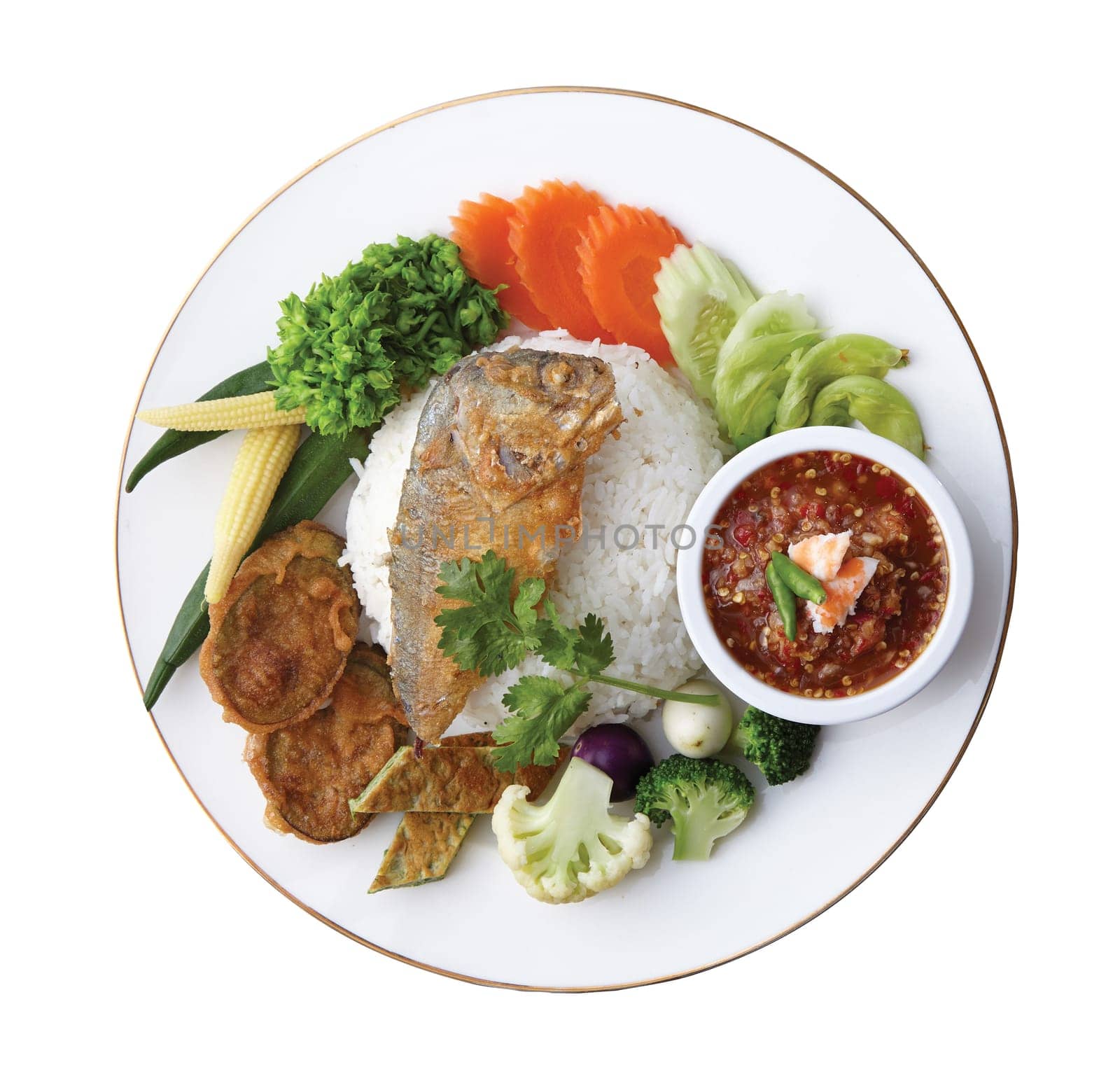 Rice with Thai Chilli Paste and Mixed Vegetable (Mix)..Clipping path (Dicut around Object) for work.