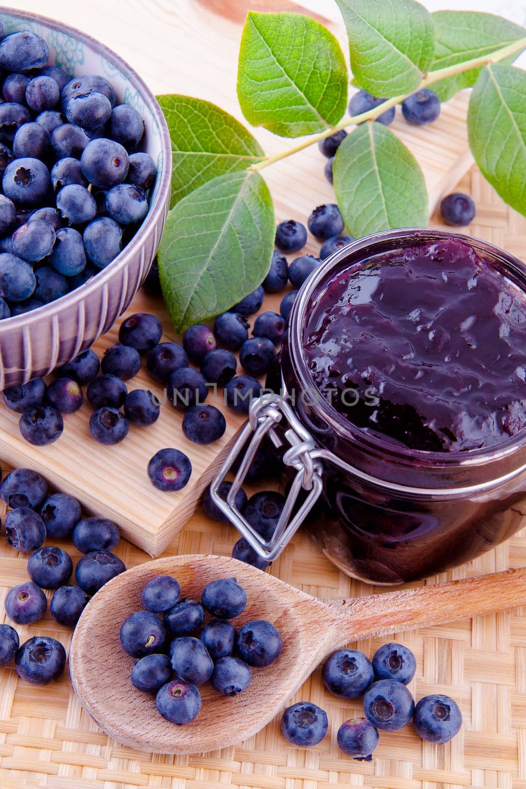 blueberry fruits jam in the kitchen on the table