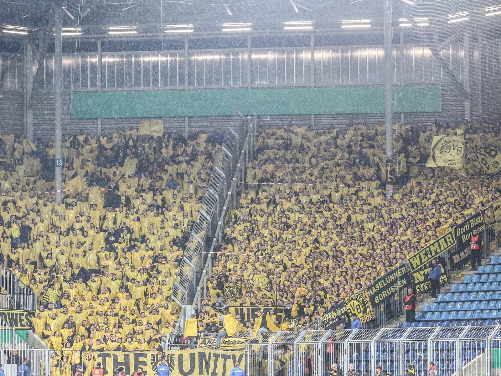 Fan block Borussia Dortmund at the DFB-Pokal match 1.FC Magdeburg - Borussia Dortmund on 24.10.2017