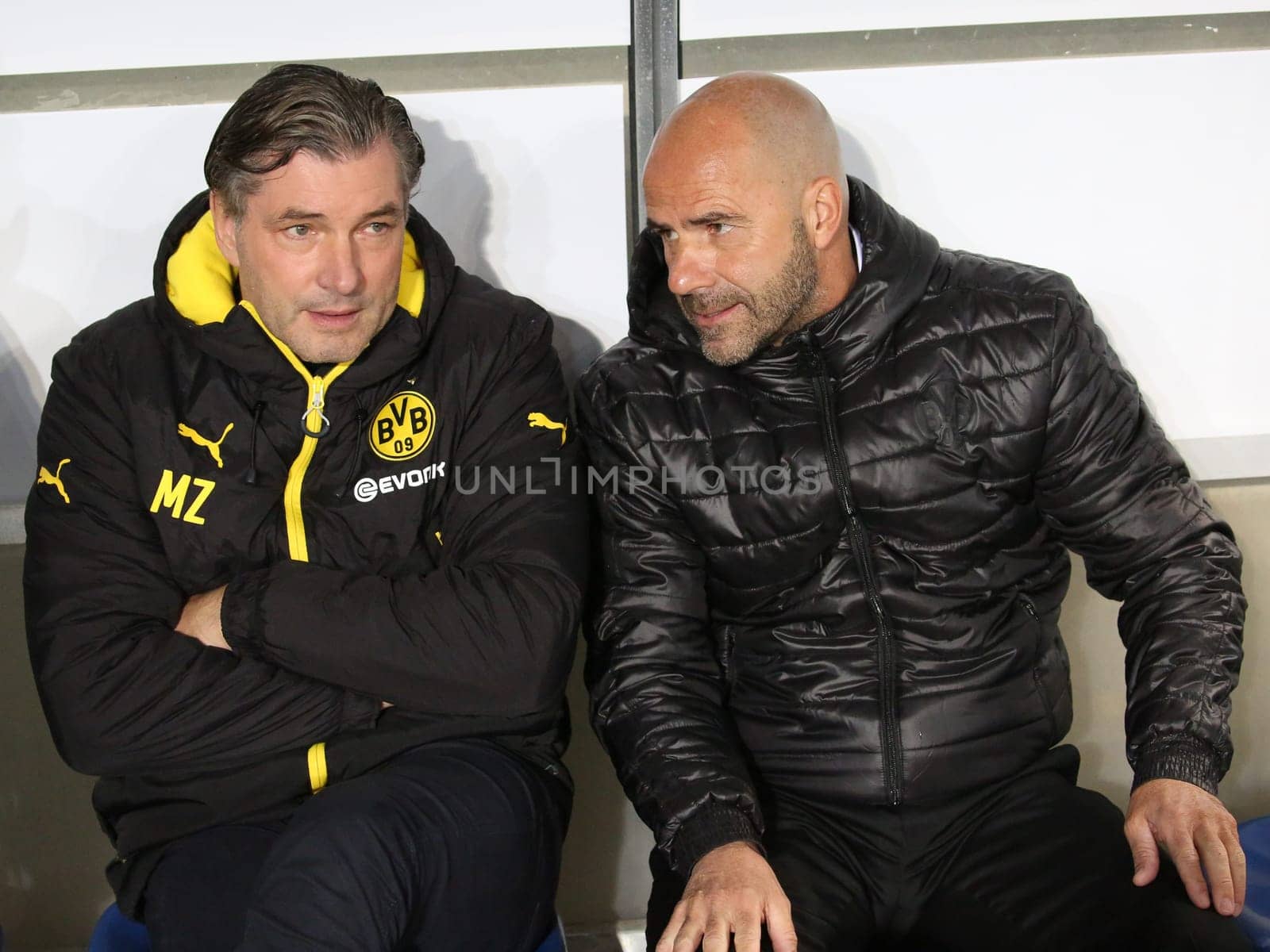 Sporting Director Michael Zorc and Head Coach Peter Bosz (both Borussia Dortmund) at the DFB Cup match 1.FC Magdeburg - Borussia Dortmund on 24.10.2017