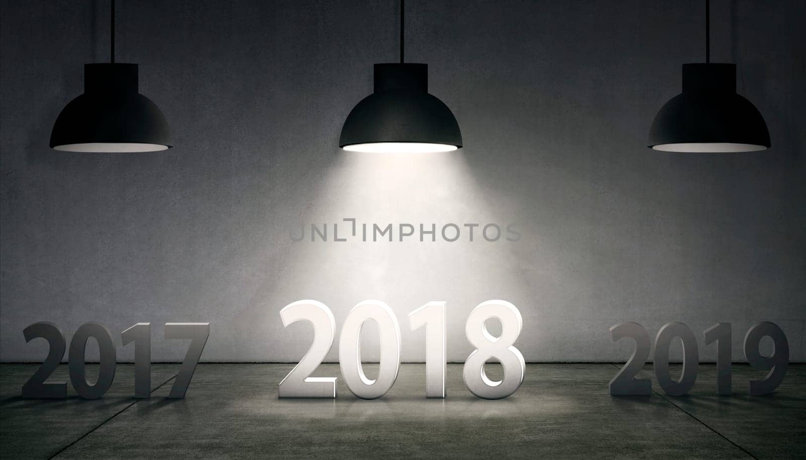 2018 number between 2017 & 2019 with light of the lamp. Happy New Year 2018