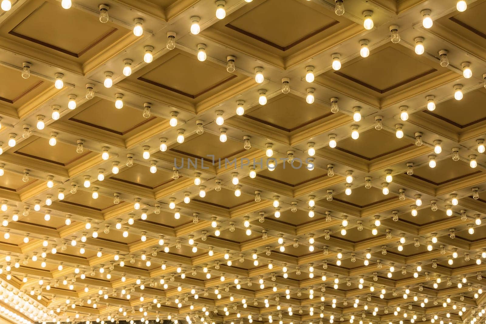 Marquee Lights on Broadway Theater Exterior Ceiling at night