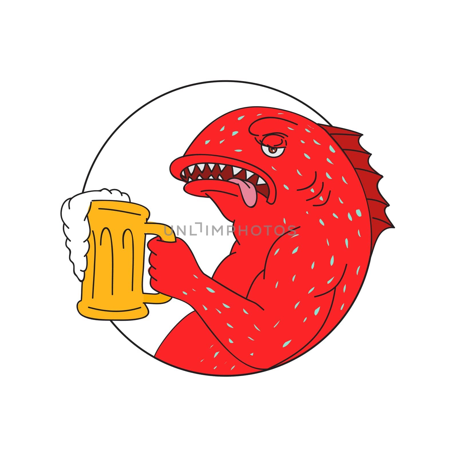 Drawing sketch style illustration of a coral trout, leopard coral grouper, or leopard coral trout, a fish in the Serranidae family holding a beer mug set inside circle.
