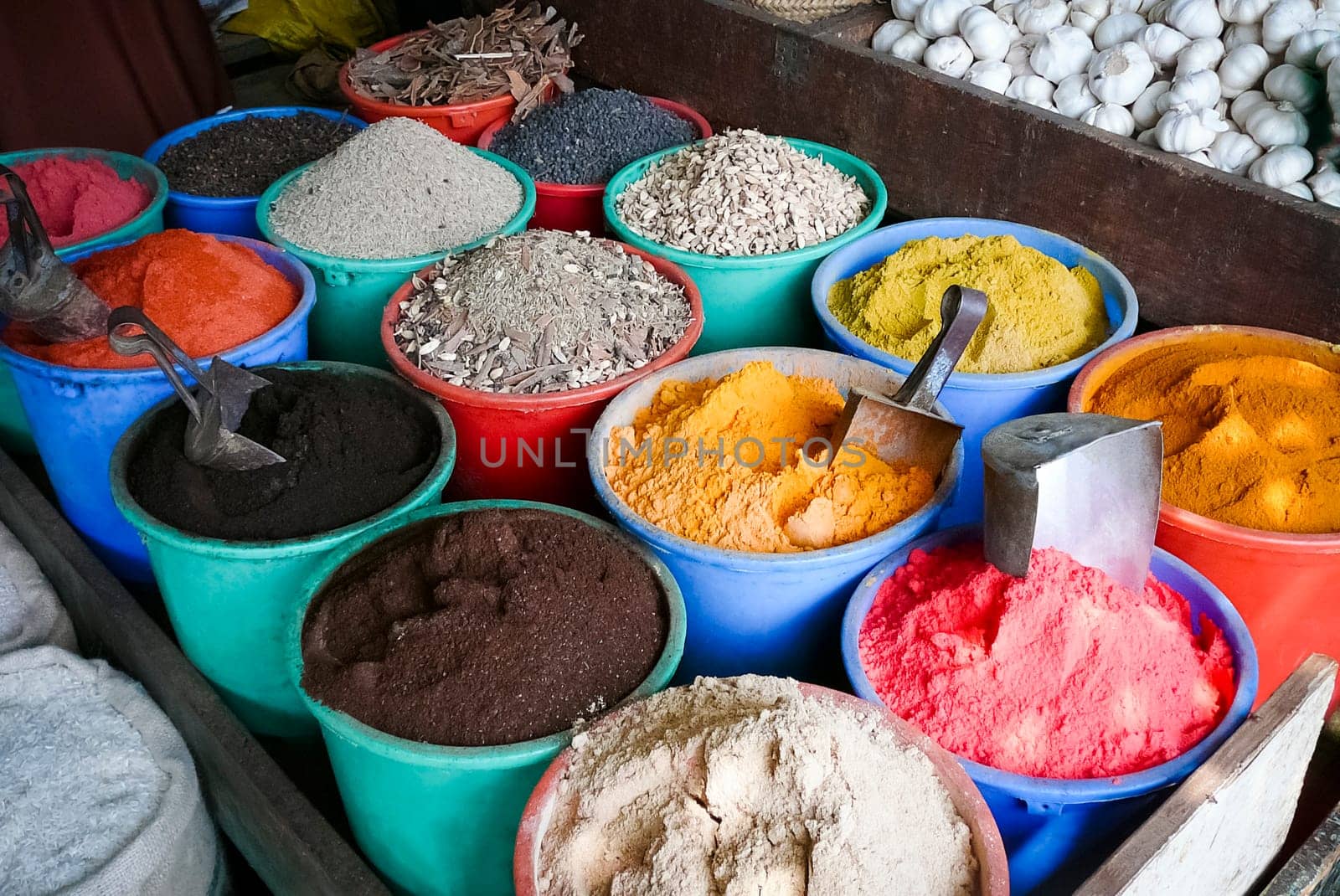 various spices and flavors in street market in kenya,african store