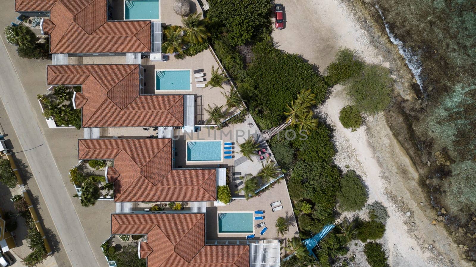villa beach coast Bonaire island Caribbean sea aerial drone top view