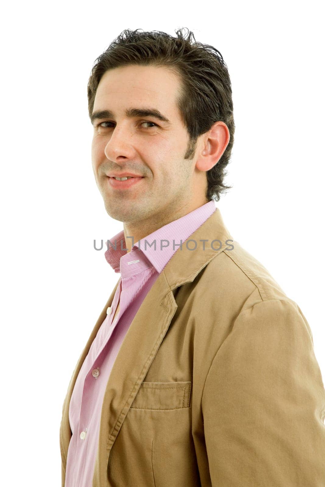 young casual man portrait in a white background