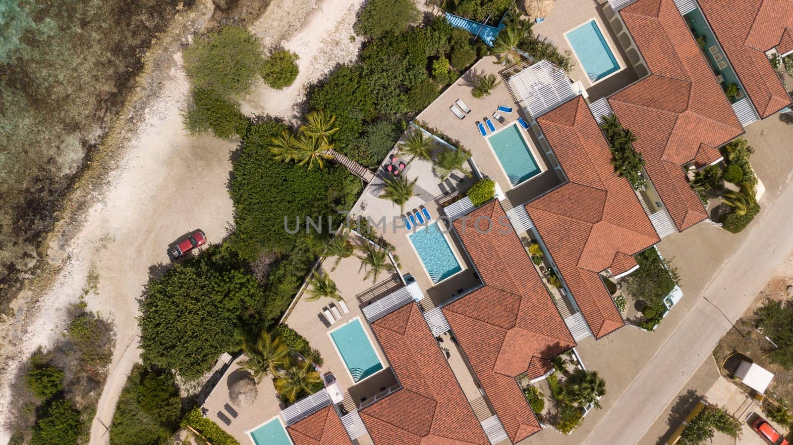 villa beach coast Bonaire island Caribbean sea aerial drone top view