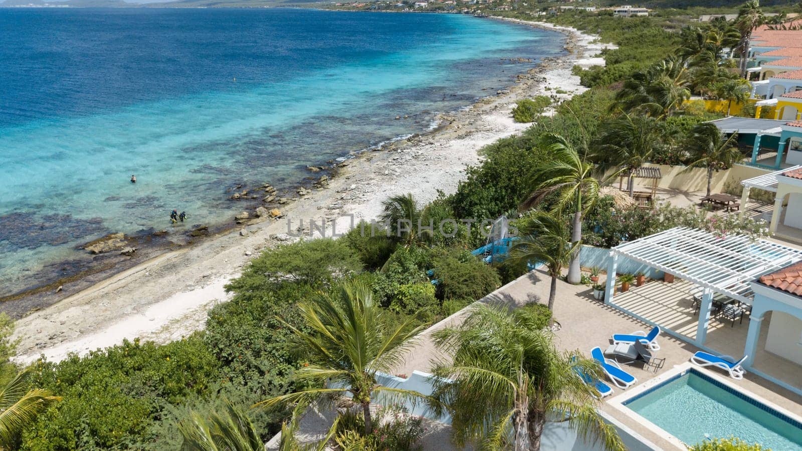 villa beach coast Bonaire island Caribbean sea aerial drone top view