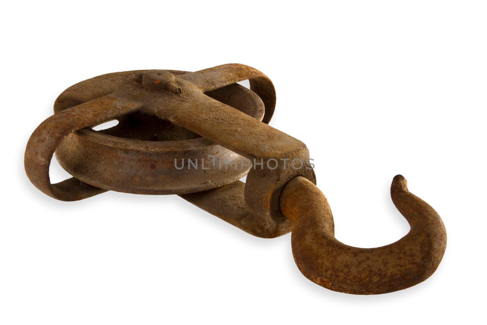 Wire rope hoist exposed on white background