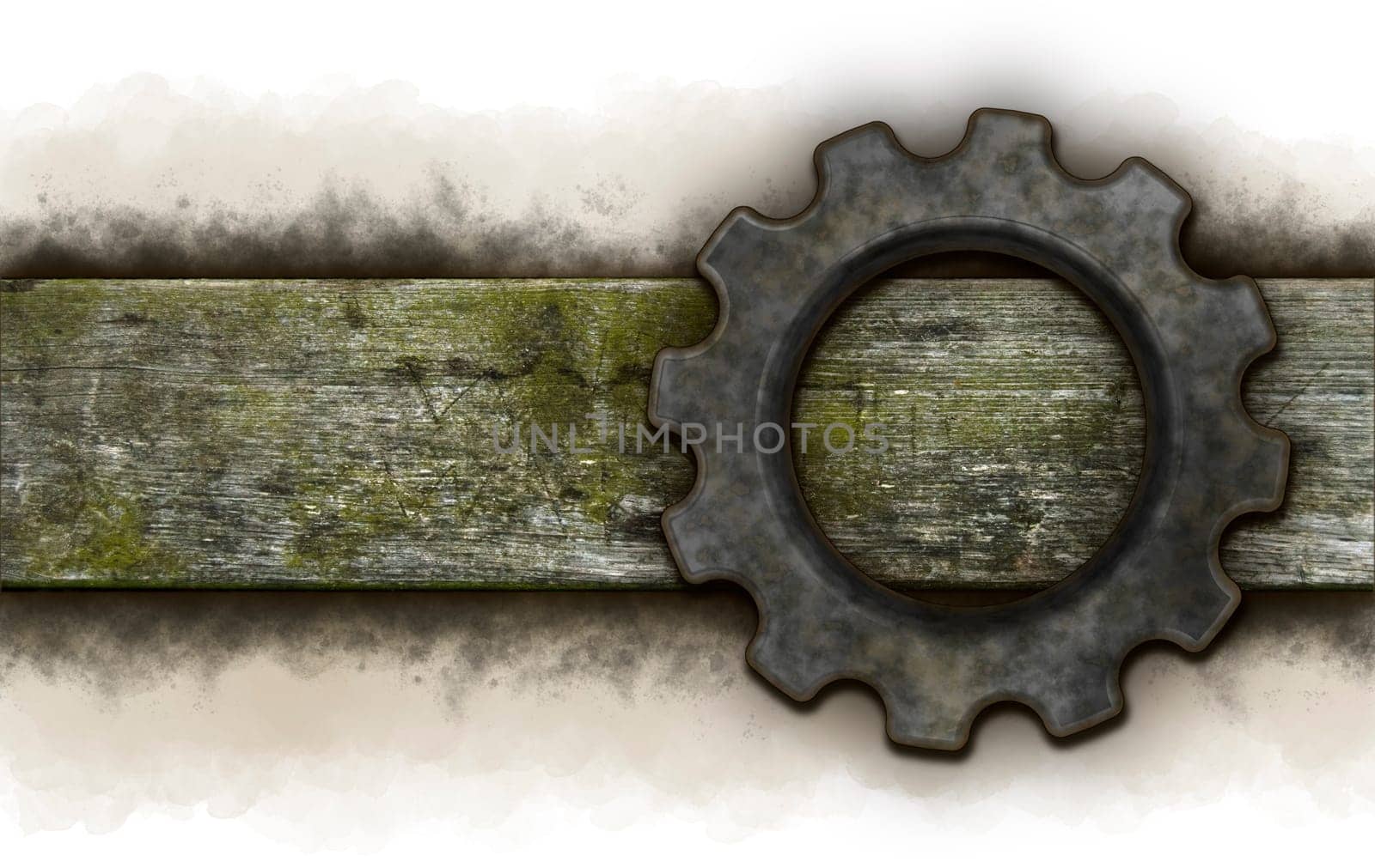 gear wheel on weathered wooden board