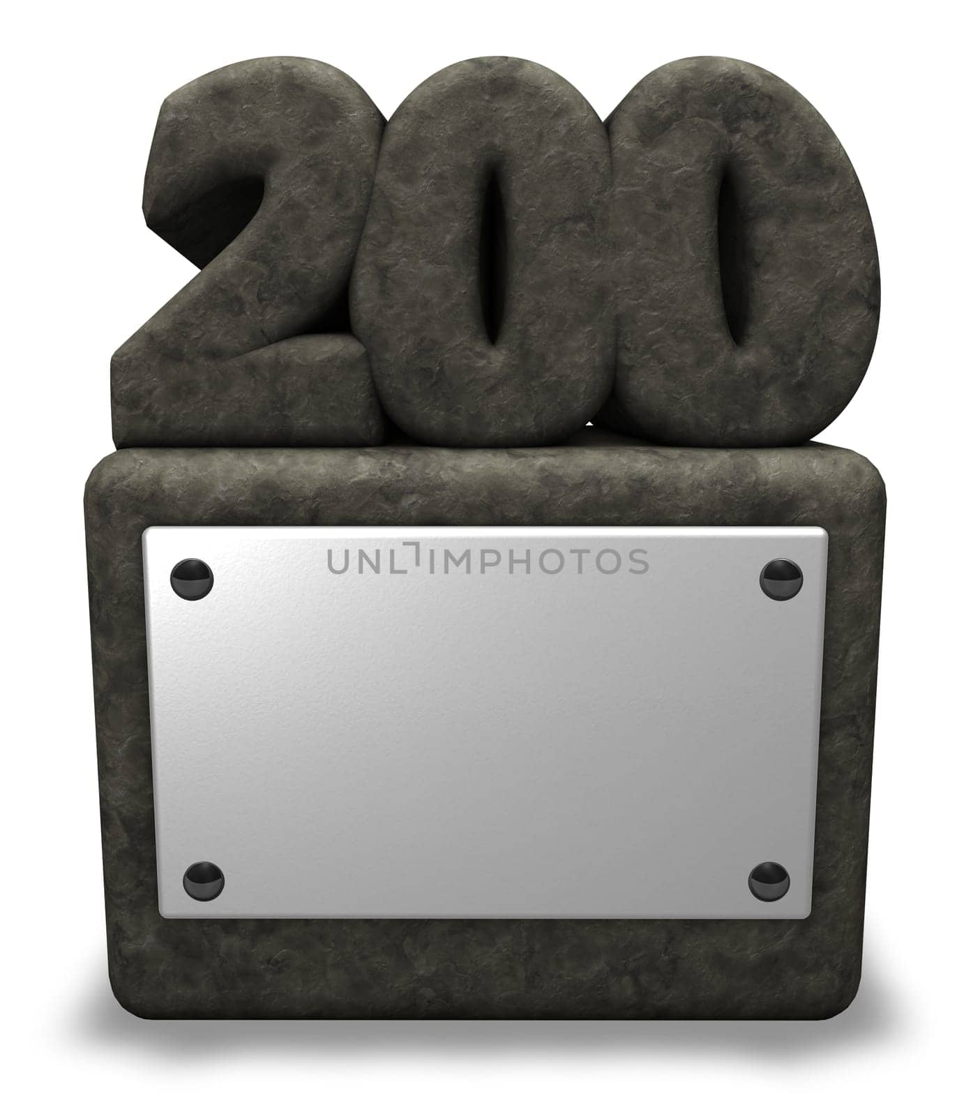 the number two hundred on stone base - 3d illustration