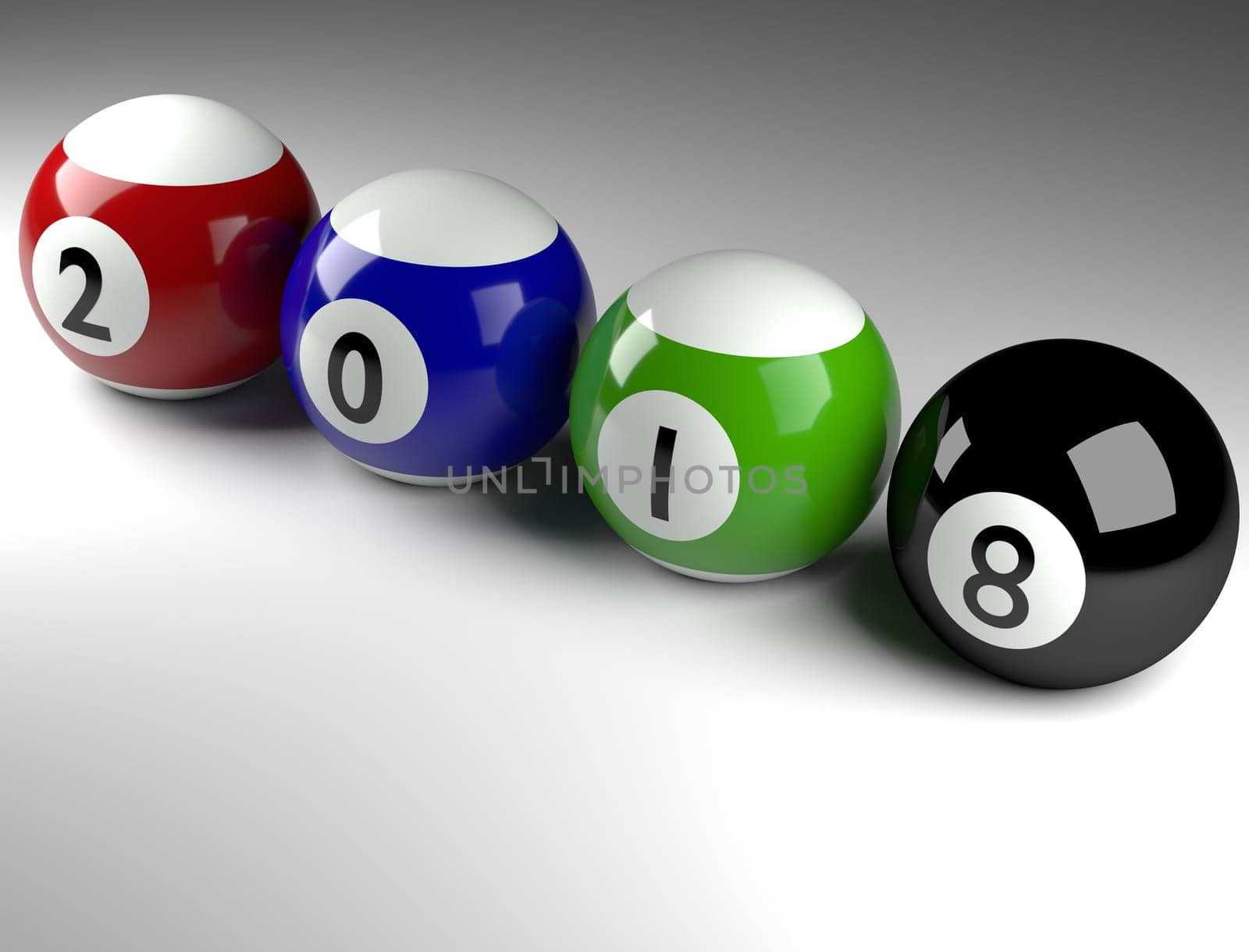 Pool balls with the Year 2018, 3d concept image