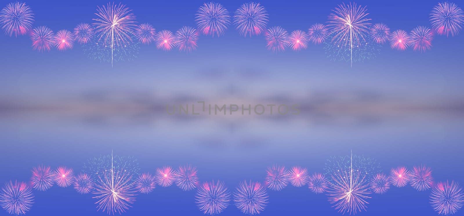 Fireworks on blurred twilight sky background