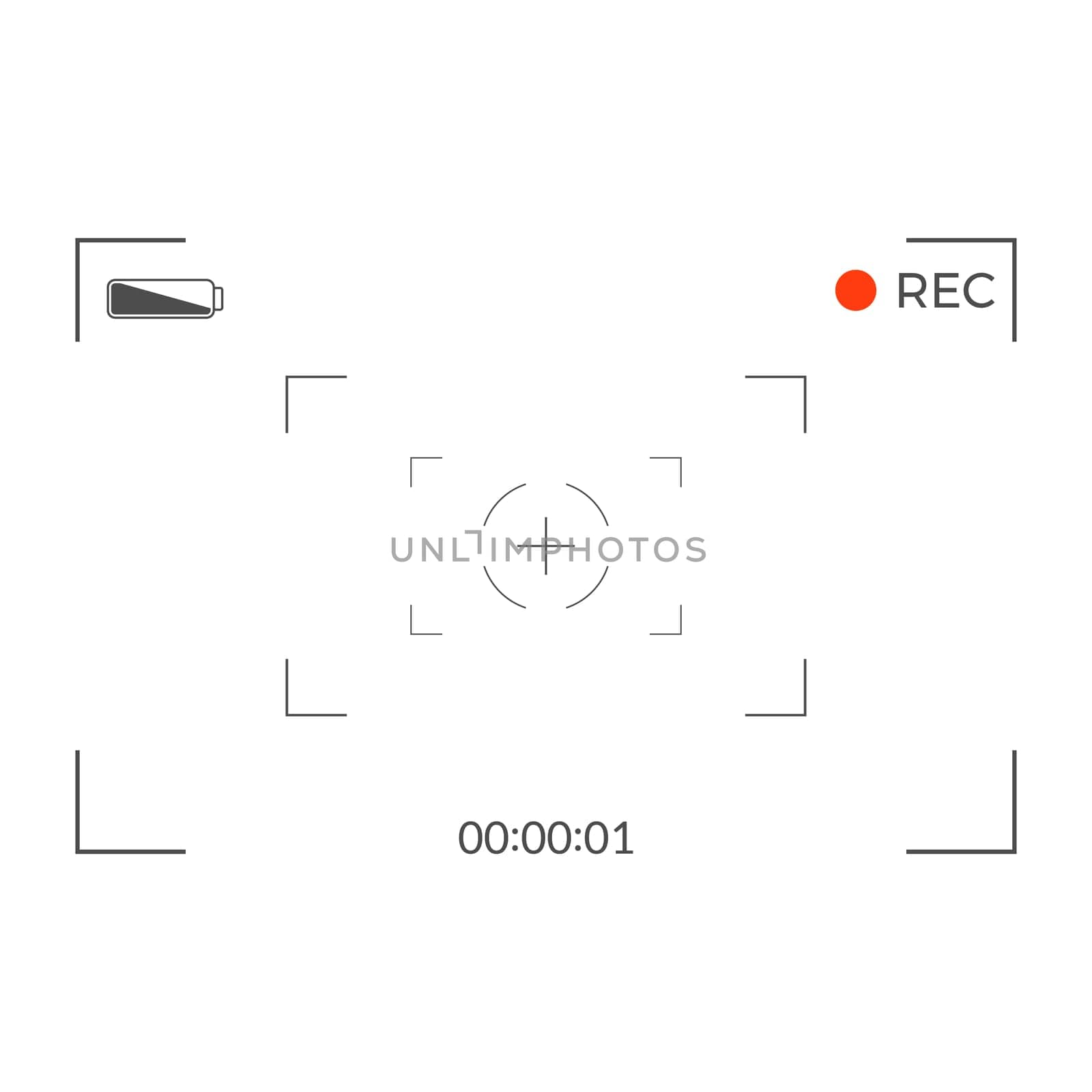 Black and white slr digital camera viewfinder. Camera back and focus frame view. Modern focusing screen. Vector illustration