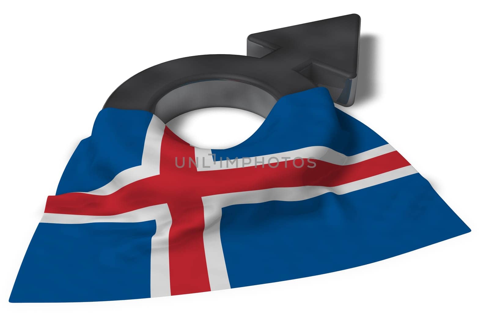 symbol for male and flag of iceland - 3d illustration