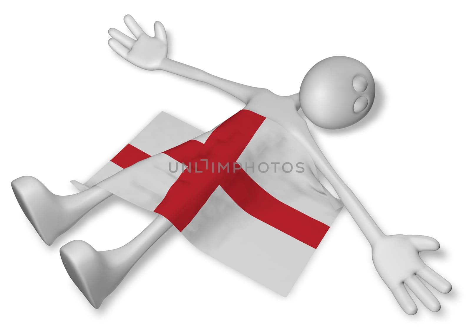 dead cartoon figure and flag of england - 3d rendering
