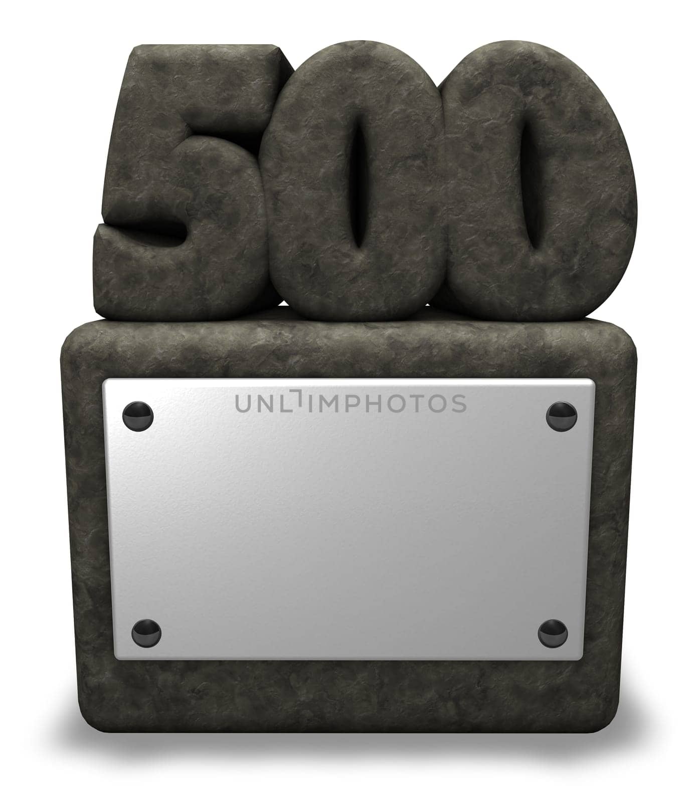 the number five hundred on stone base - 3d illustration
