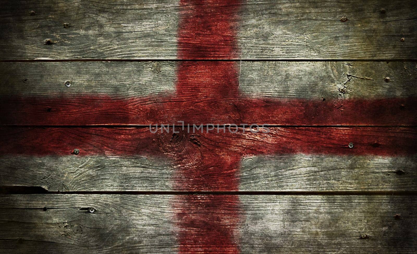 flag of England on old wooden boards
