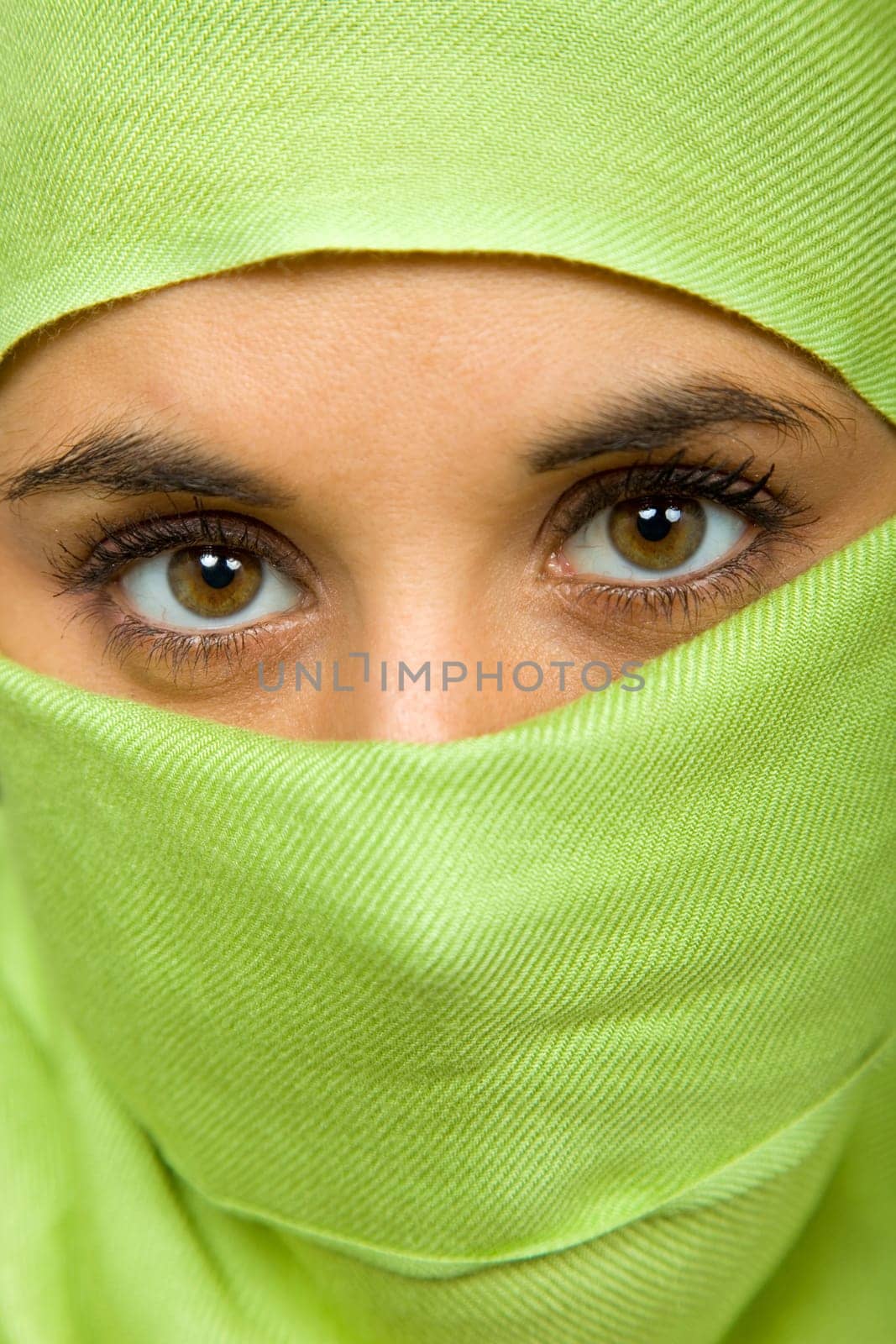 young woman with a veil close up portrait studio picture