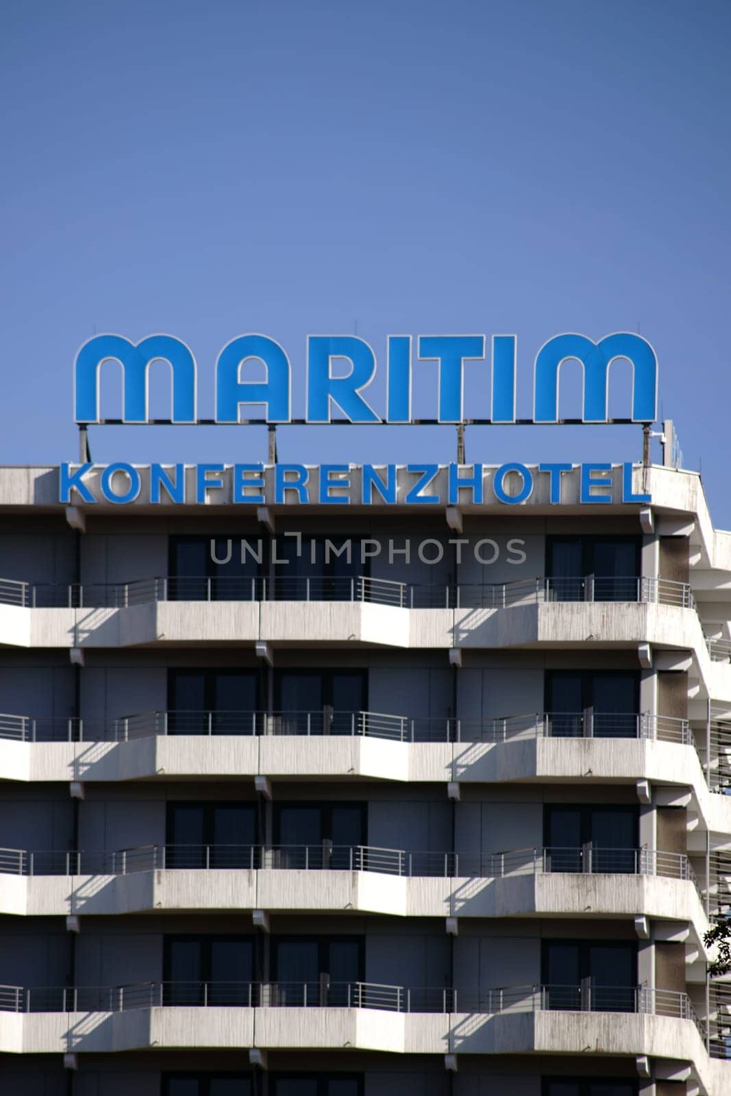 Darmstadt,Germany - October 31,2017: The striking balconies and rows of windows of the multi-storey Maritim Conference Hotel on October 31,2017 in Darmstadt.
