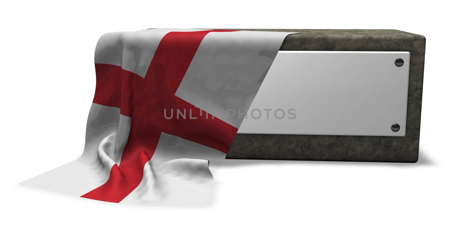 stone base with empty shield and flag of england - 3d rendering