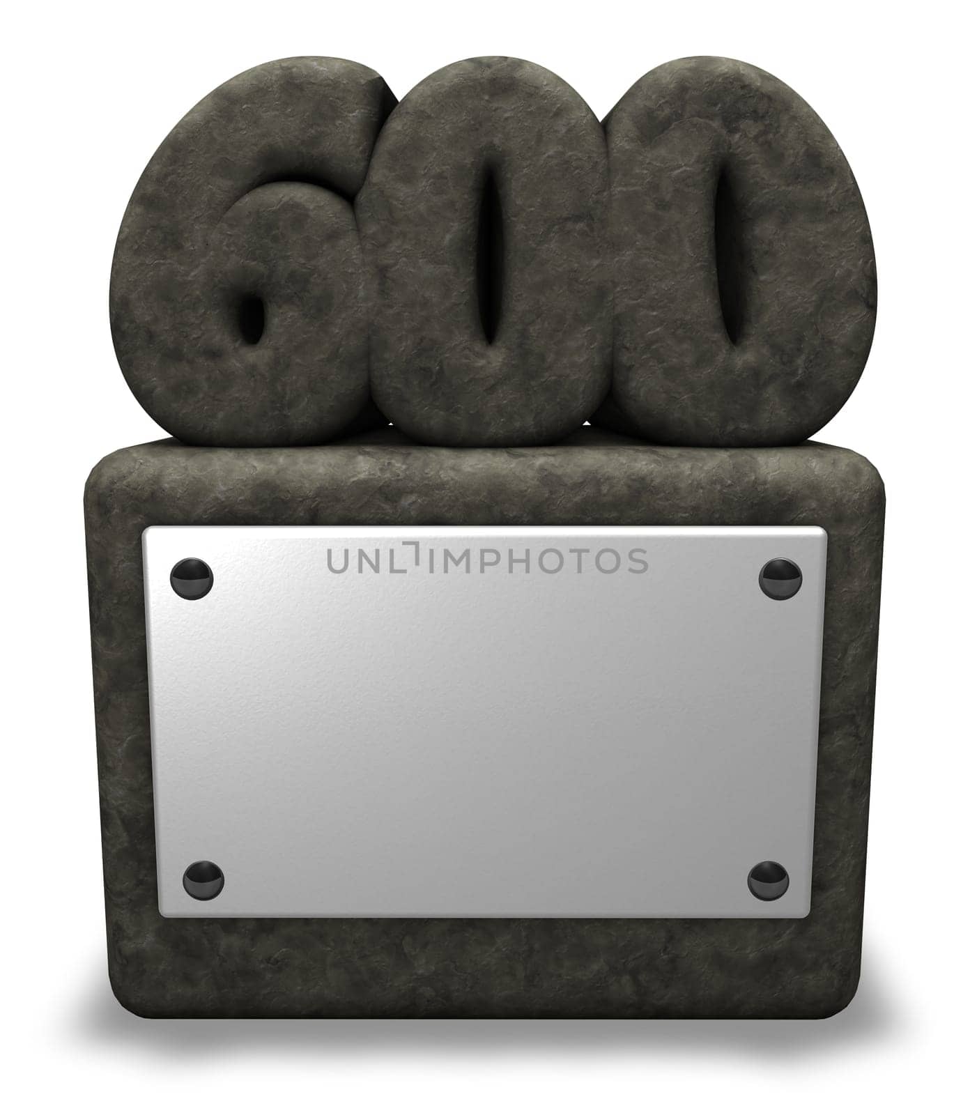 the number six hundred on stone base - 3d illustration