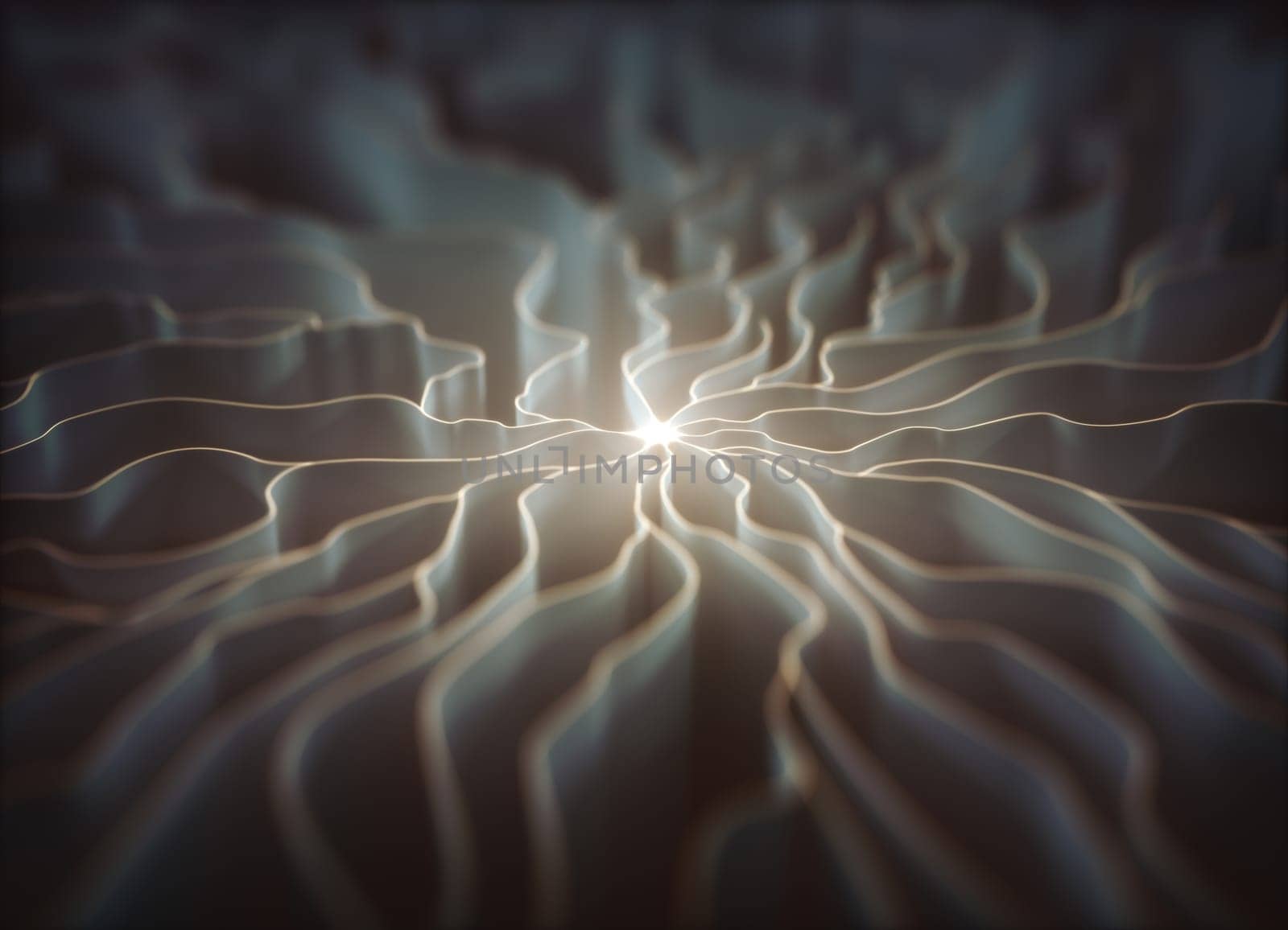 3D illustration. Concept of artificial neuron. The dendrite of an axon, slender projection of a nerve cell.