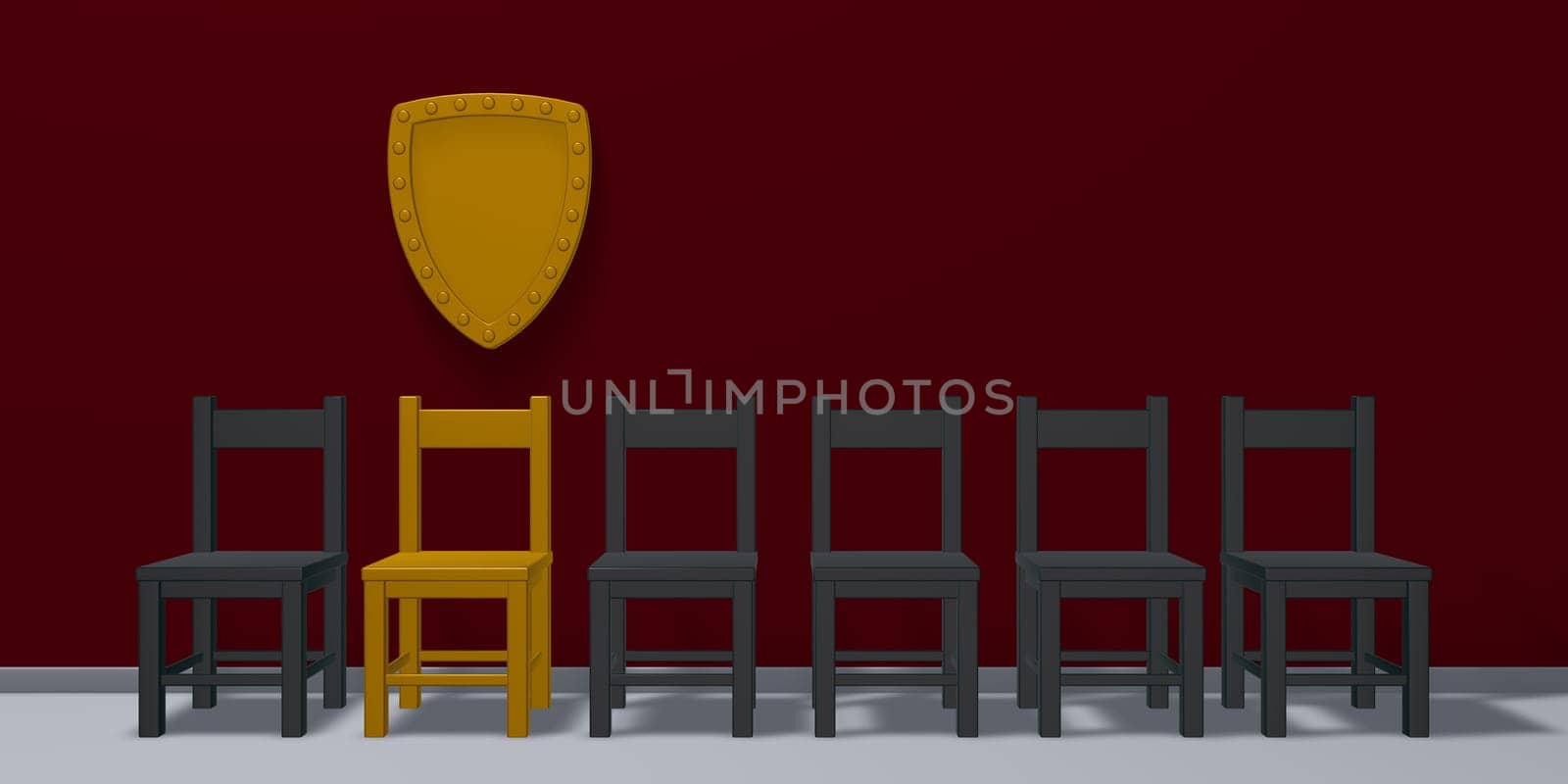 a row of chairs and a protective shield - 3d rendering