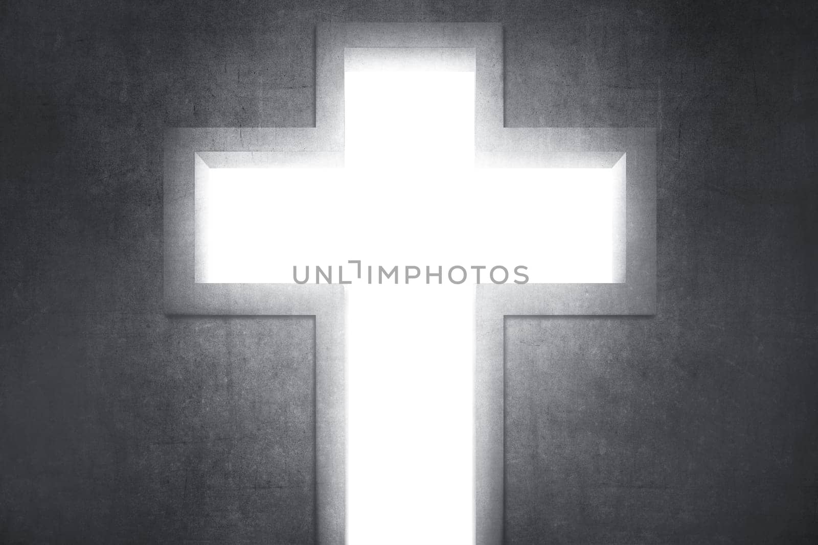 Cross christ symbol with bright white light background