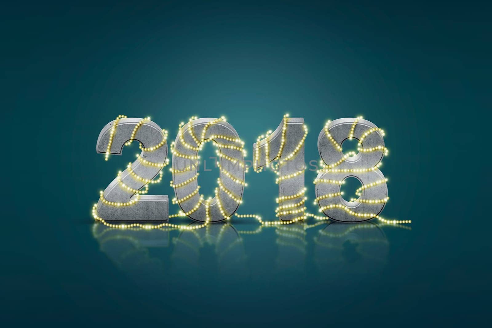 2018 number with christmas light decoration. Happy New Year 2018
