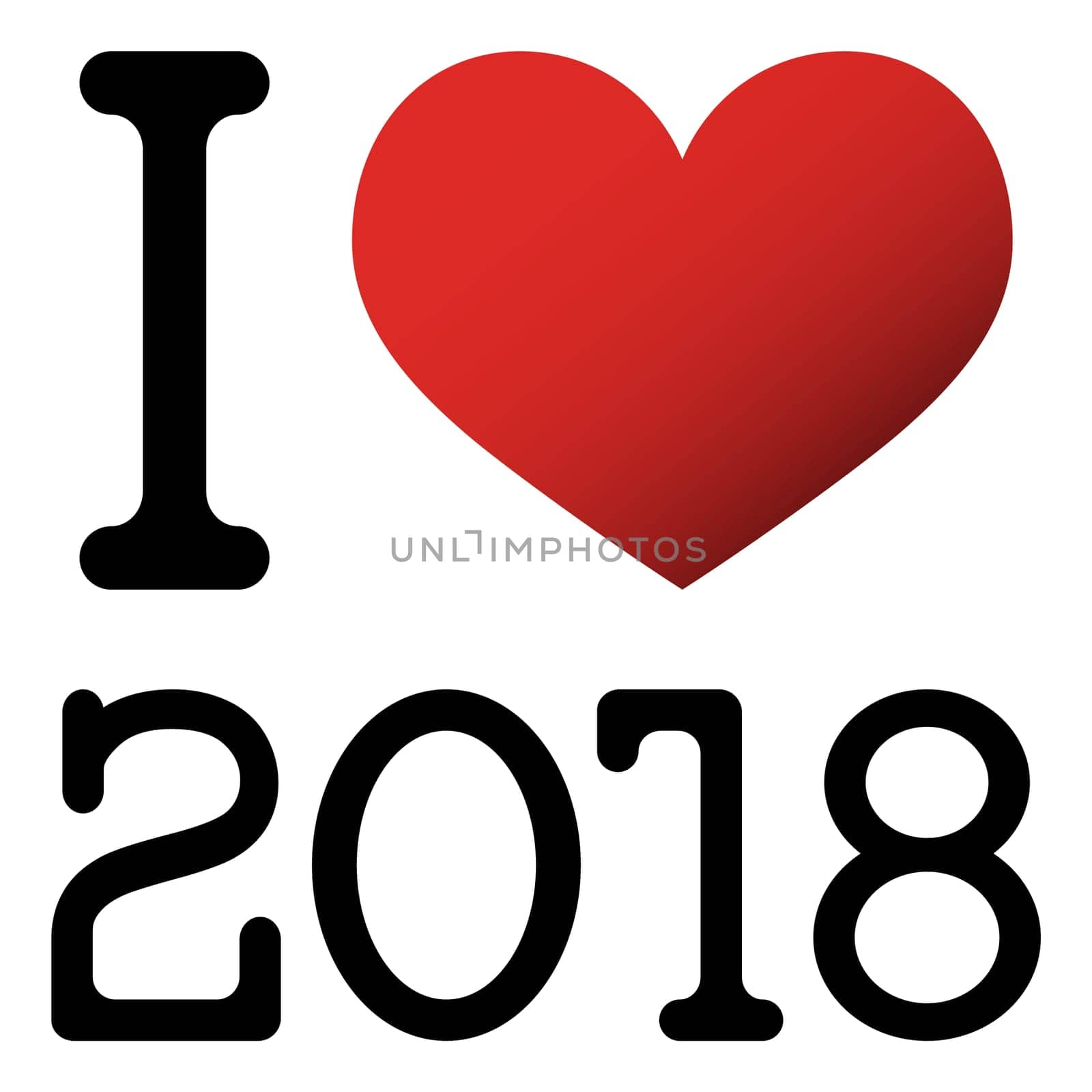 I love 2018 new year greetings with red heart