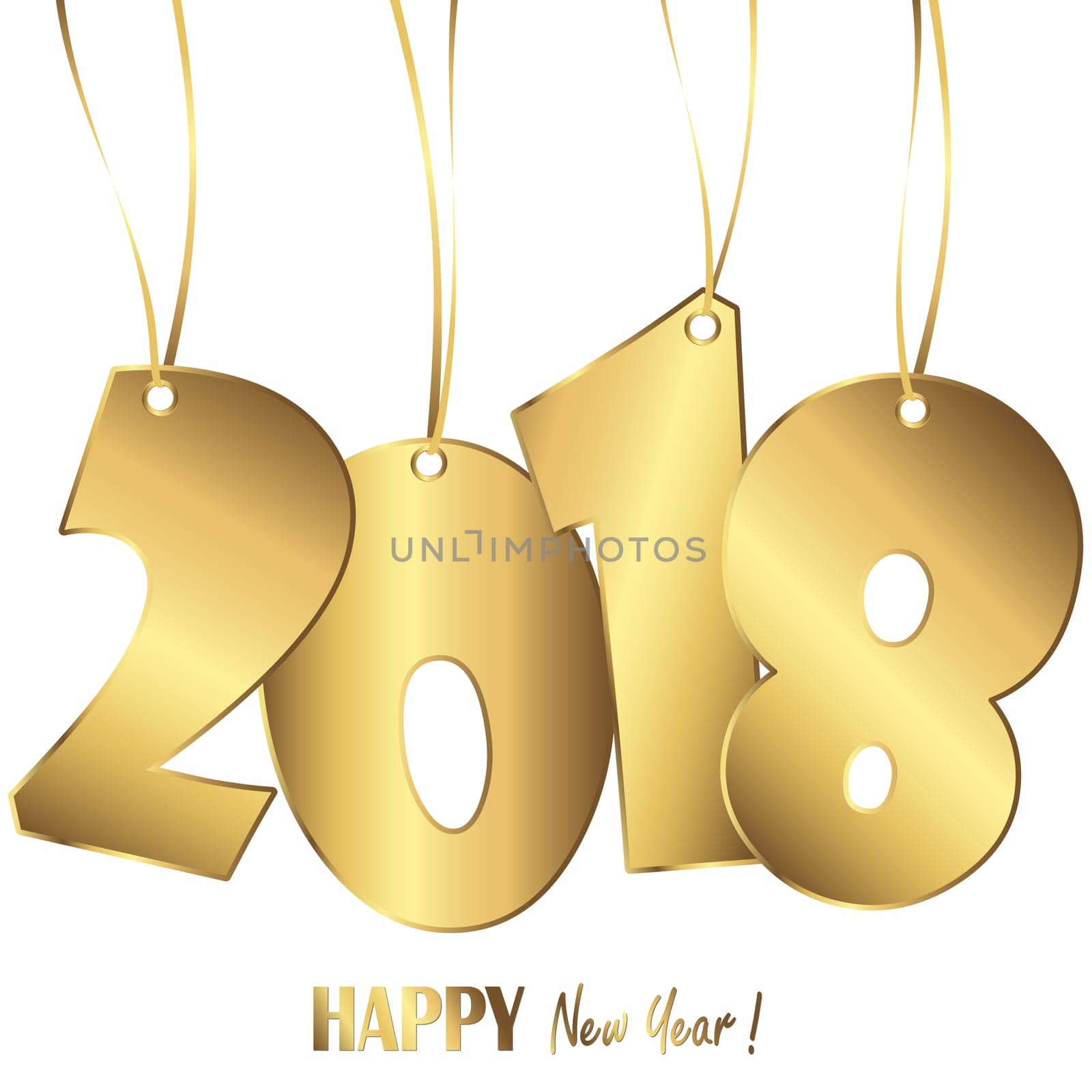 gold colored hang tag numbers for New Year 2018