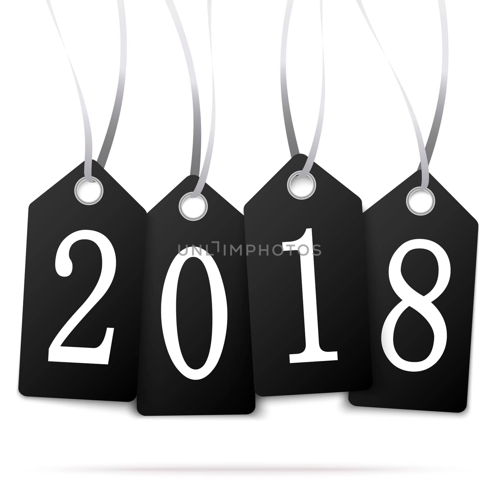 black colored hang tags with numbers 2018 for New Year greetings