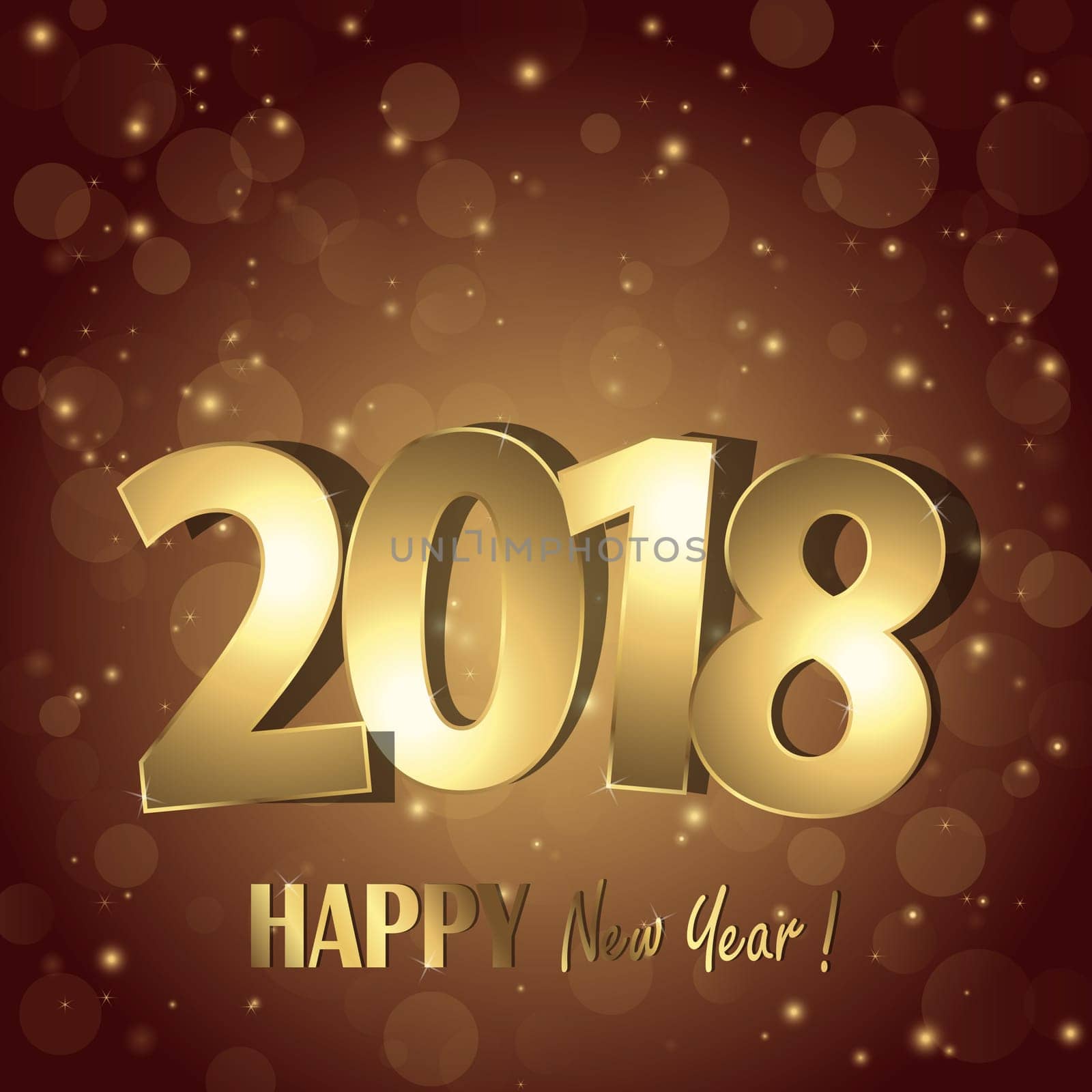 happy new year 2018 greetings with golden numbers and brown background