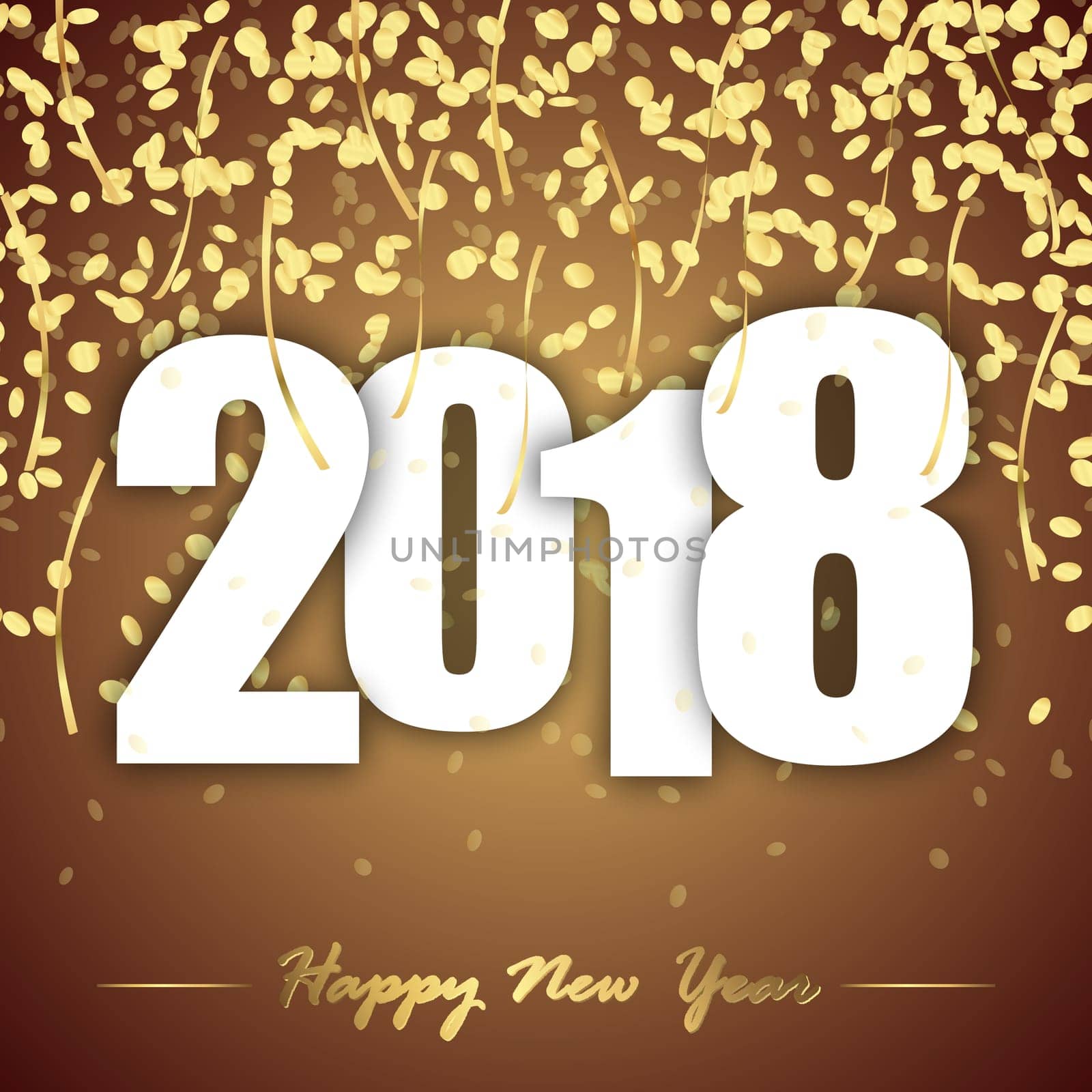 colored background with golden confetti for New Year party 2018