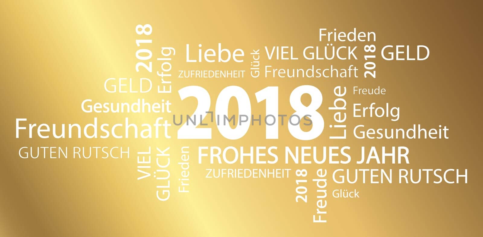 word cloud with new year 2018 greetings and golden background