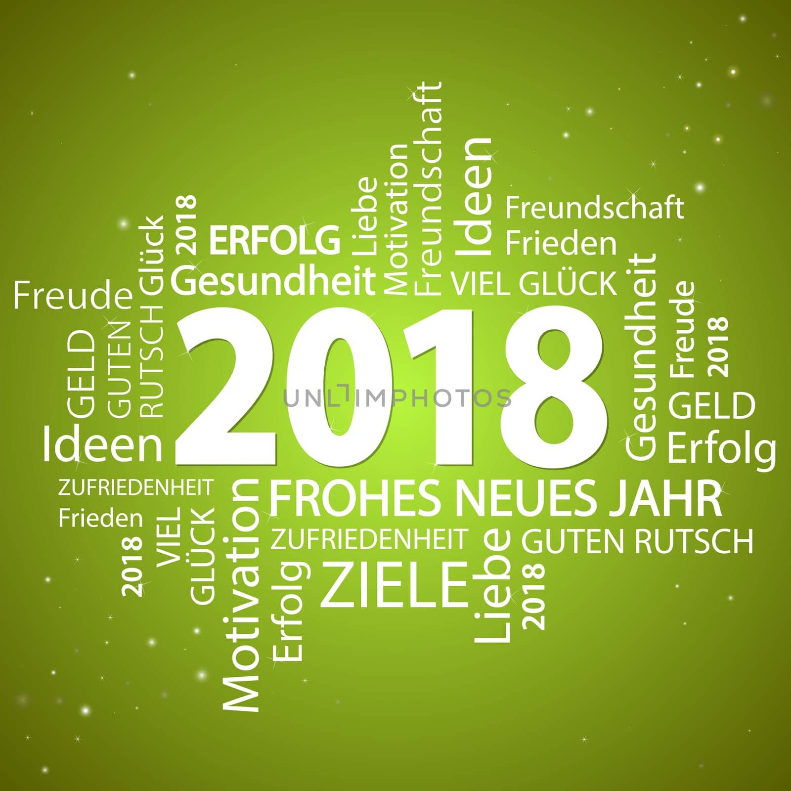 word cloud with new year 2018 greetings and green background