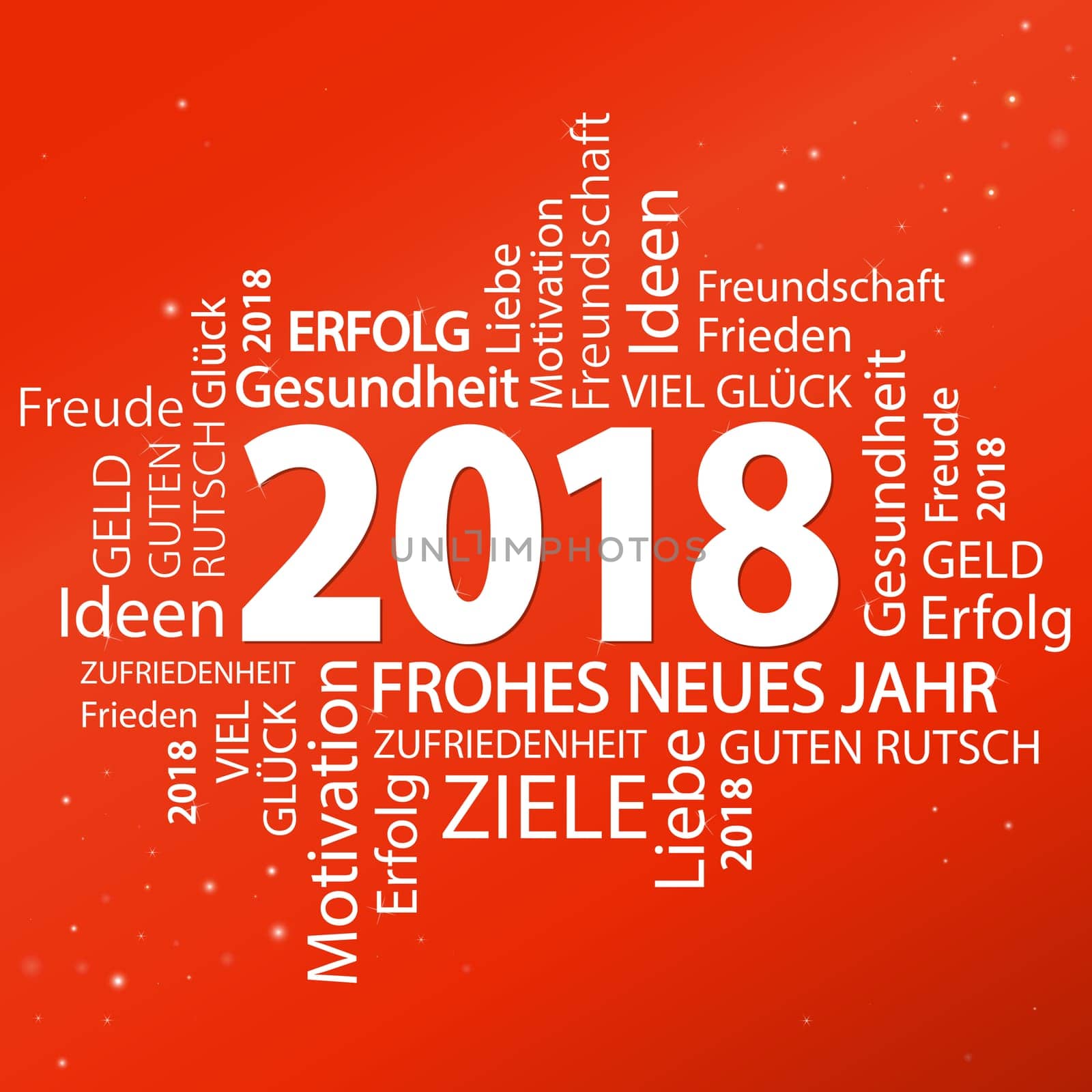 word cloud with new year 2018 greetings and red background