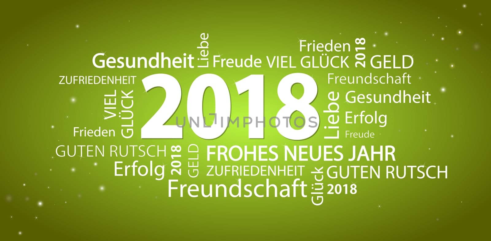 word cloud with new year 2018 greetings and green background