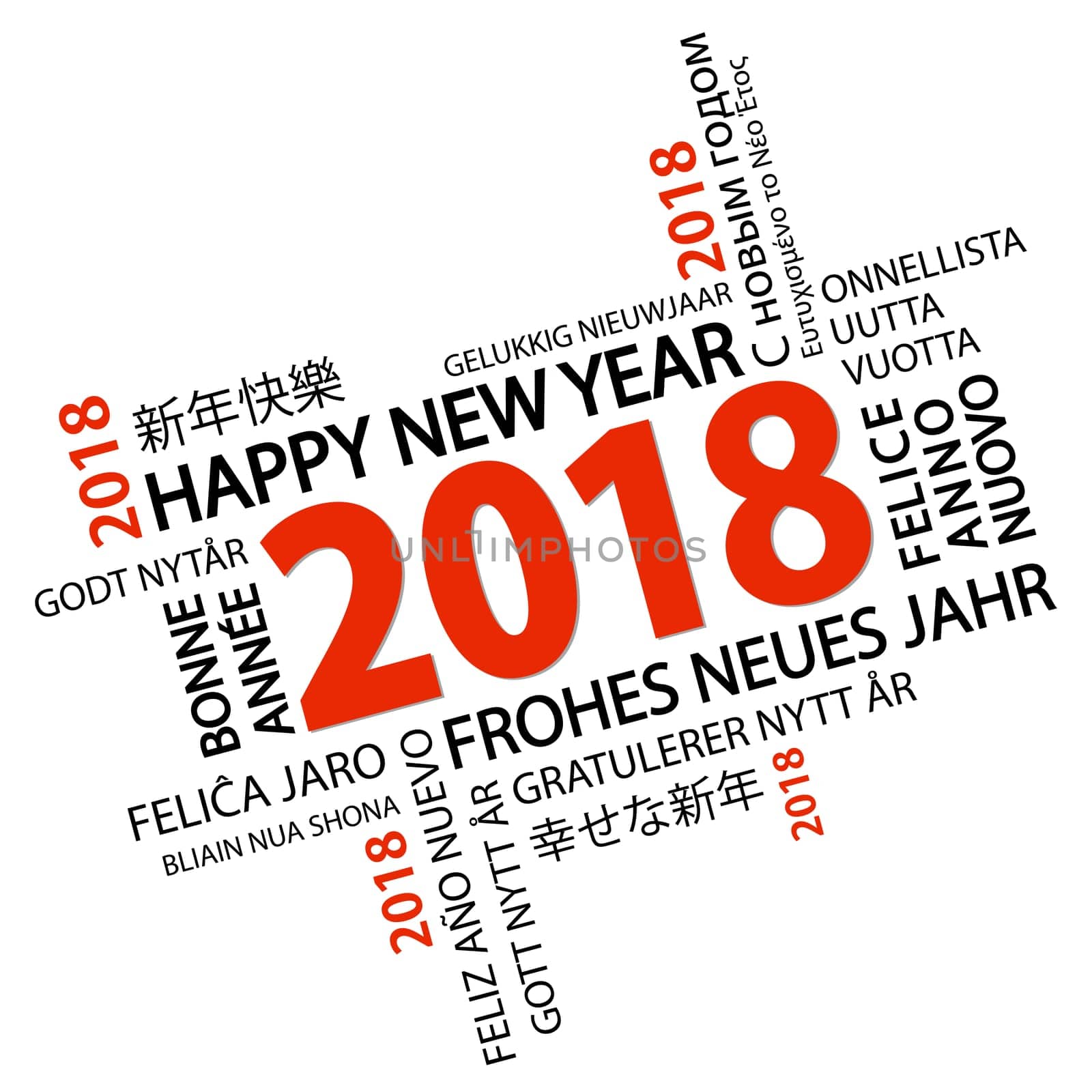 word cloud with new year 2018 greetings and white background