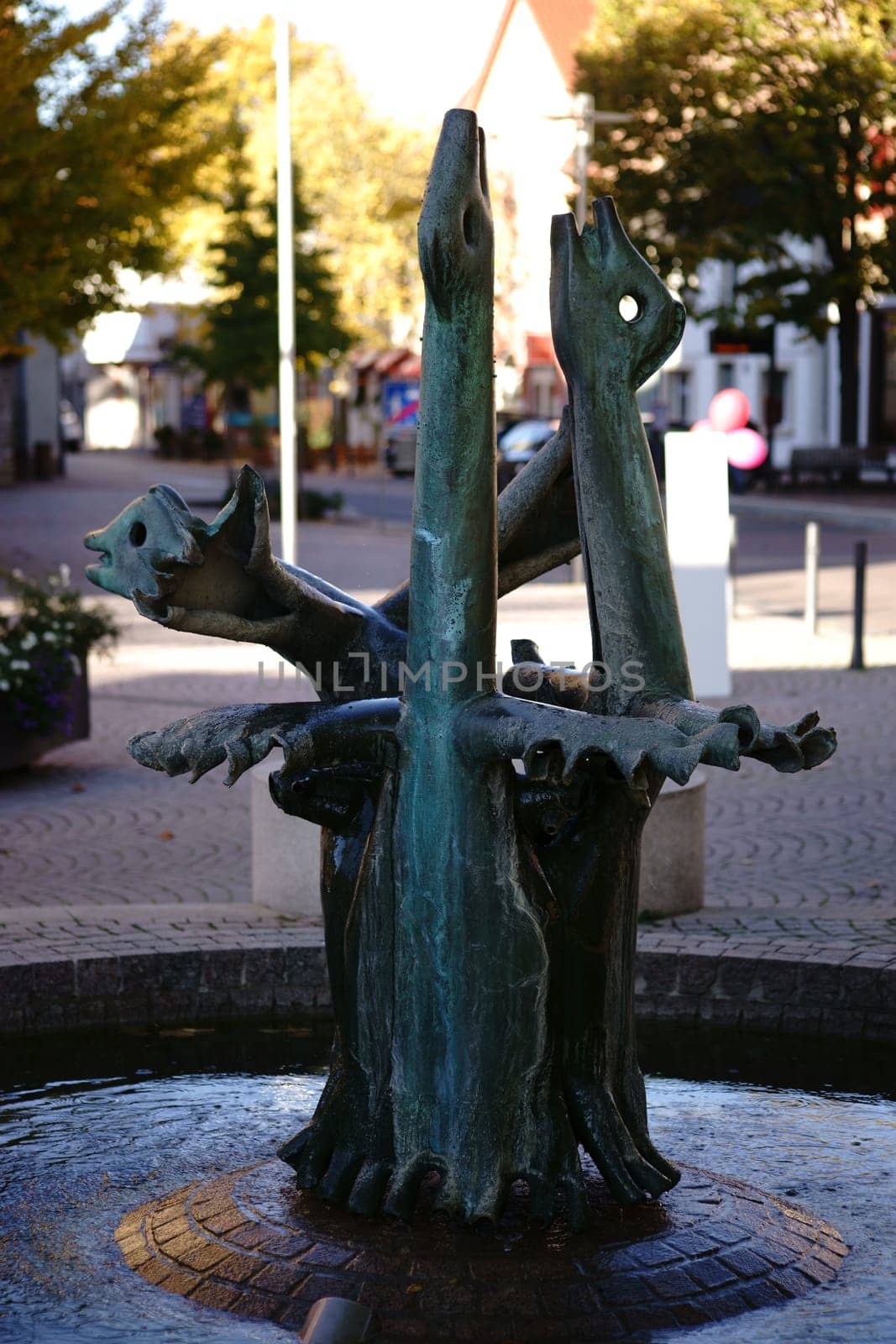 Nieder-Olm,Germany - October 14,2017: The sculpture and fountain Waterfowl by Johannes Metten on October 14,2017 in Nieder-Olm.