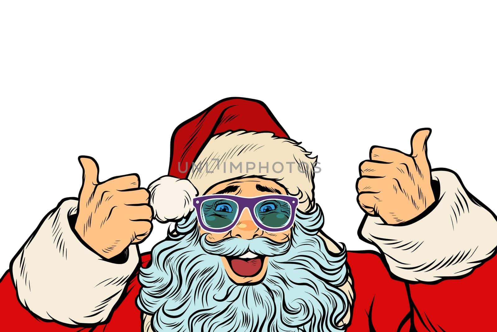 isolated white background Santa Claus funny glasses. Pop art retro vector illustration