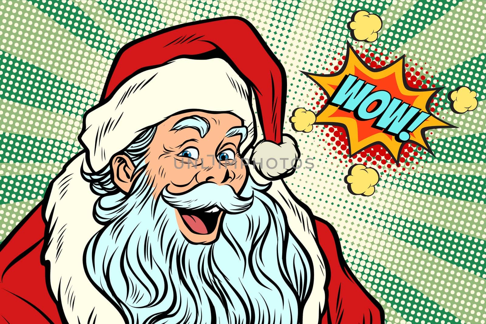 wow Santa Claus. Pop art retro vector illustration