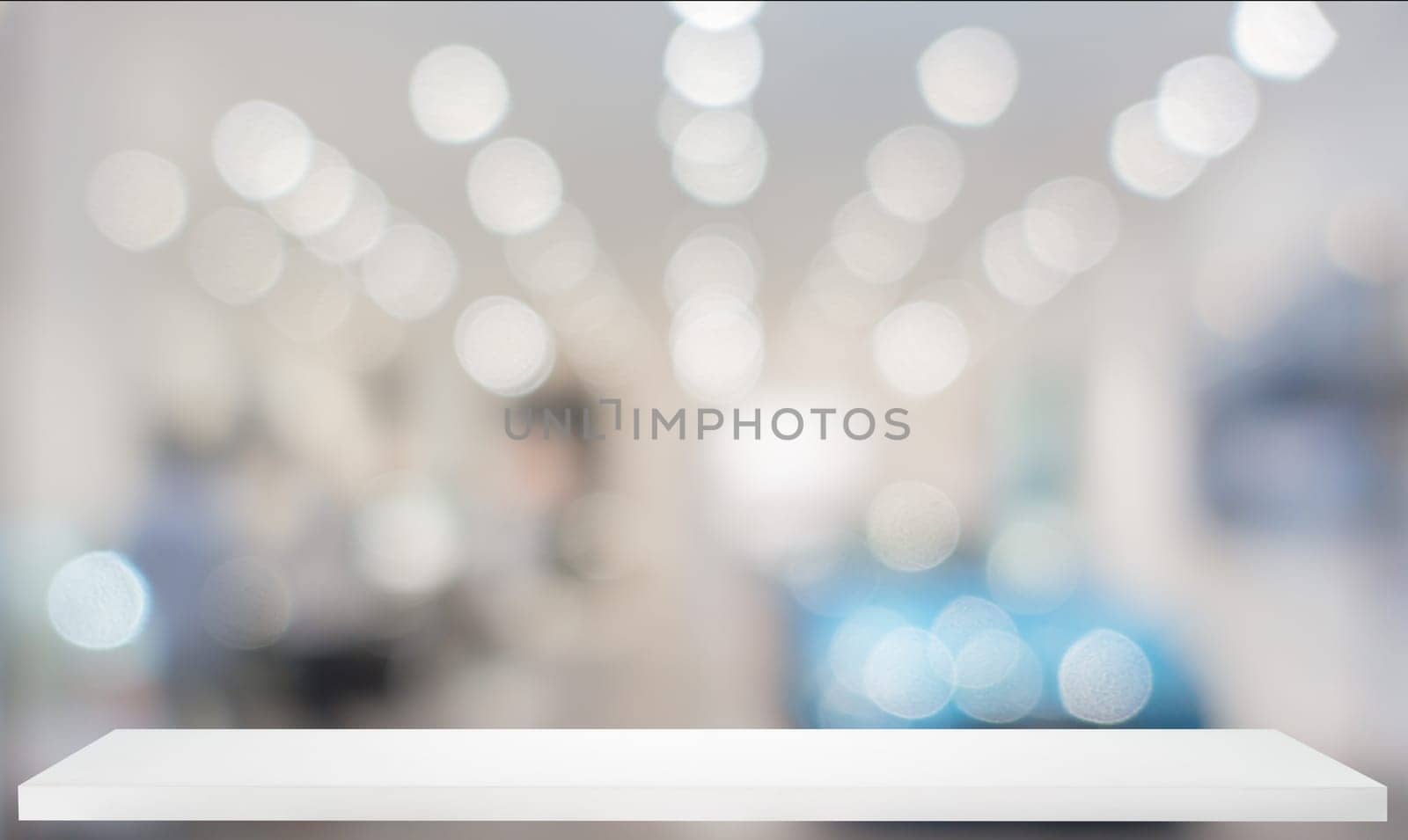 defocused image of Commercial car stand in show room with wooden shelf