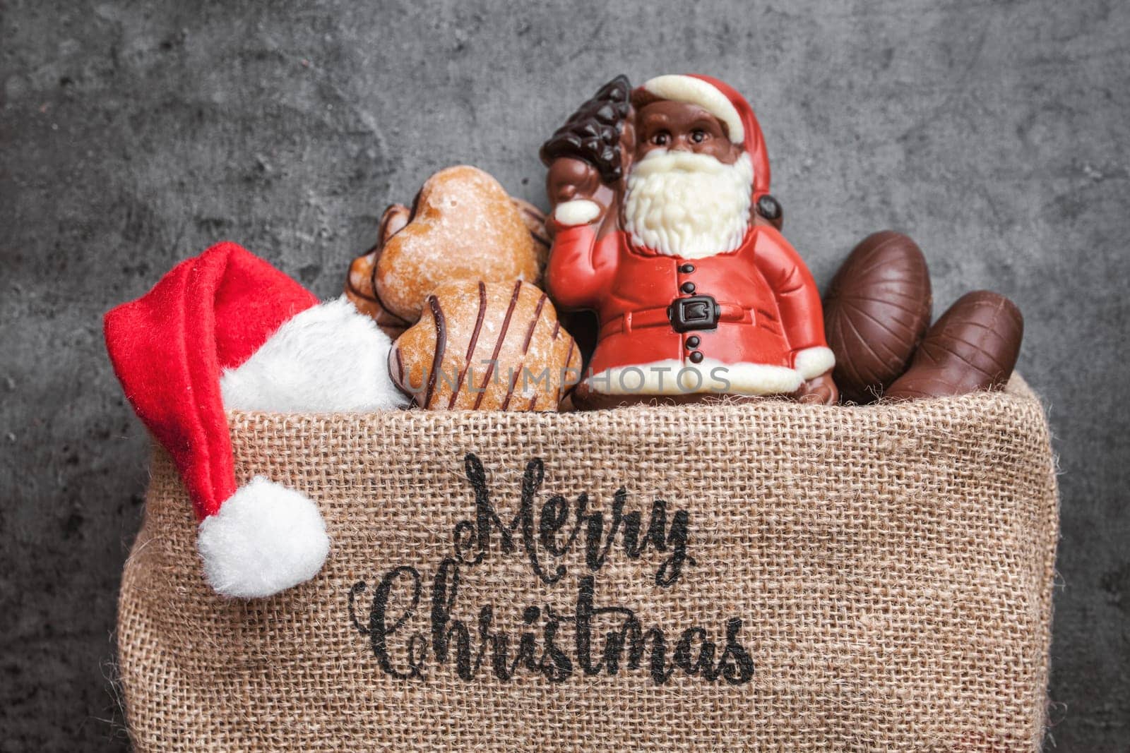 Festive Christmas rustic background with sweets and decoration
