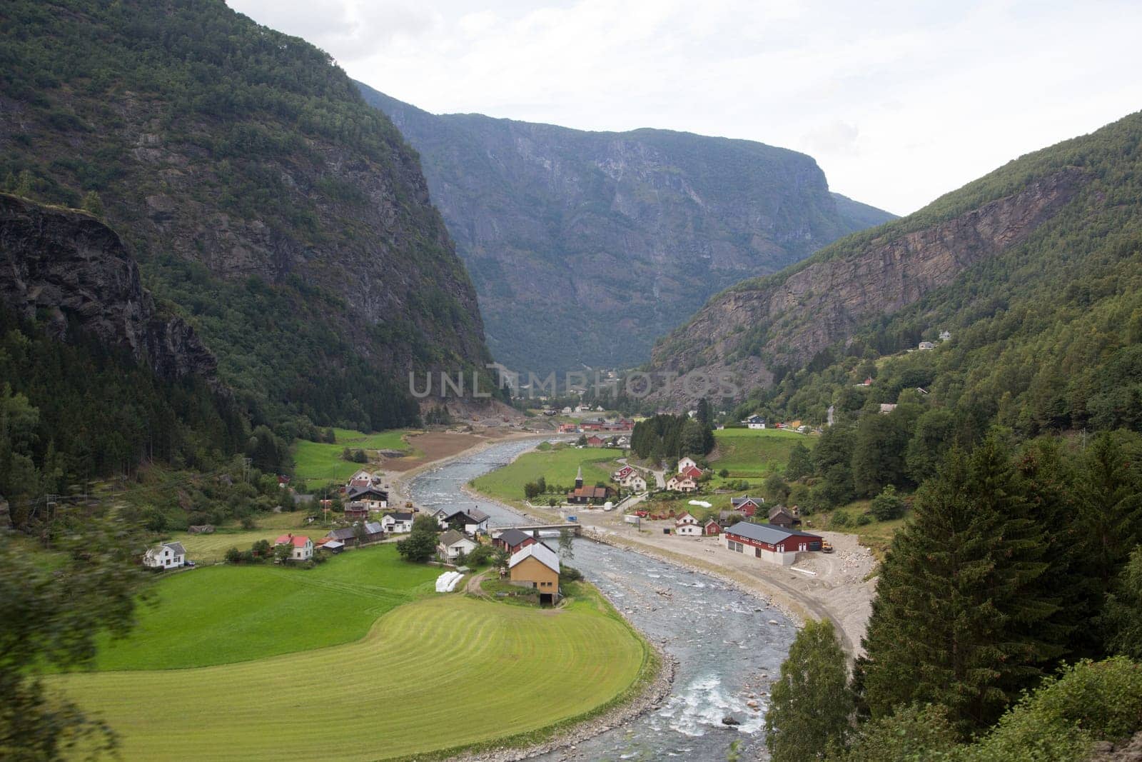 Varied landscape during the train trip of the Flamsbana way from Flam to Myrdal, Norway.