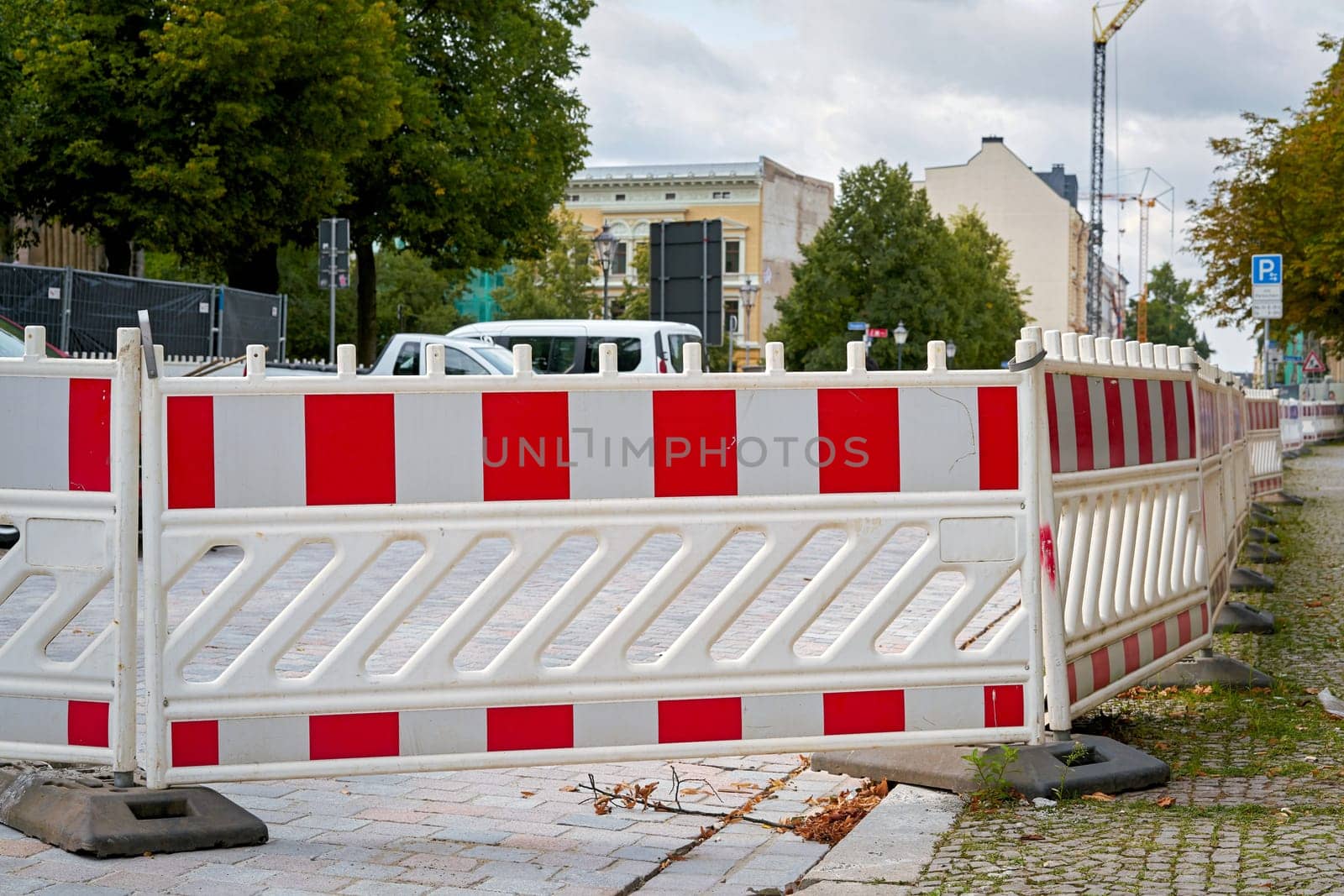 Barrier at a construction site in the city centre of Magdeburg