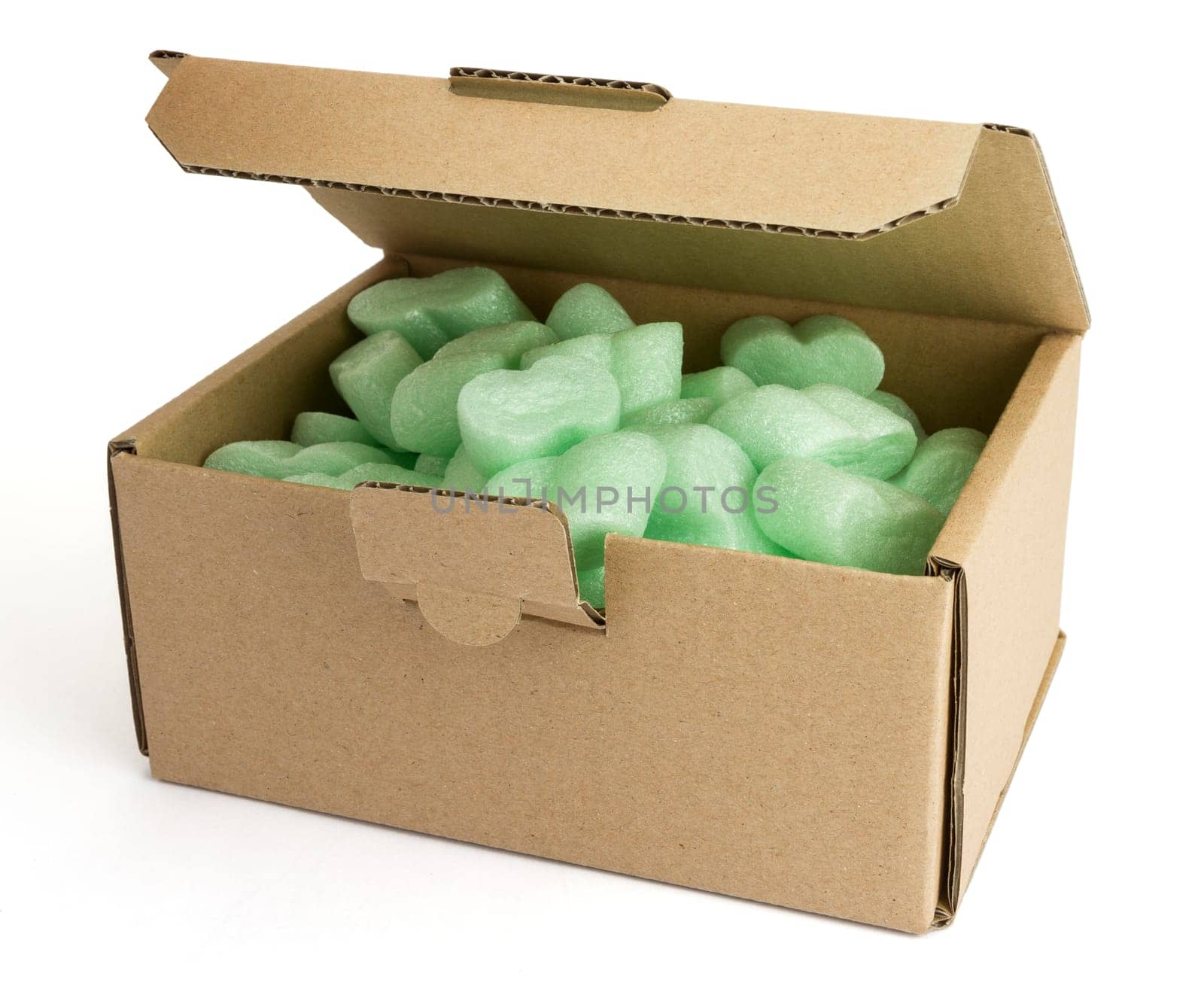 packaging box with green foam isolated on white background